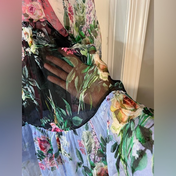 Johnny Was Jade Silk Floral Blouse Peasant Boho Button Tie Front Tunic‎ Top /M - Picture 5 of 9